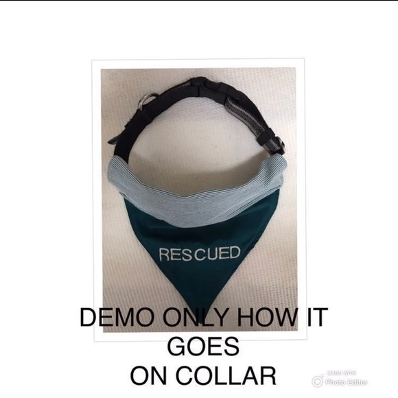 HANDMADE DOG BANDANA EMBROIDERED RESCUED PERSONALIZED AVAILABLE SLIP ON NO TIES - Picture 6 of 7